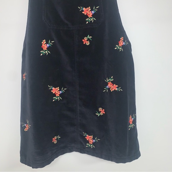 Topshop Moto Velour Embroidered Overall Dress Dungaree Black Floral Size 8 US - Picture 6 of 13